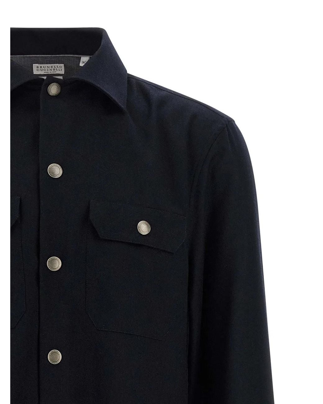 Brunello Cucinelli Blue Flannel Overshirt for men