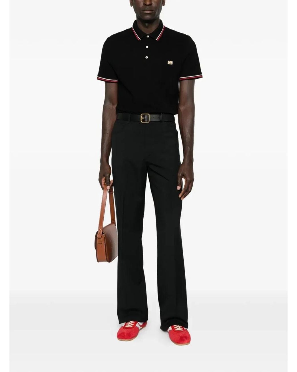 Valentino Garavani Black Cotton Piquet Polo Shirt With Vlogo Patch for men