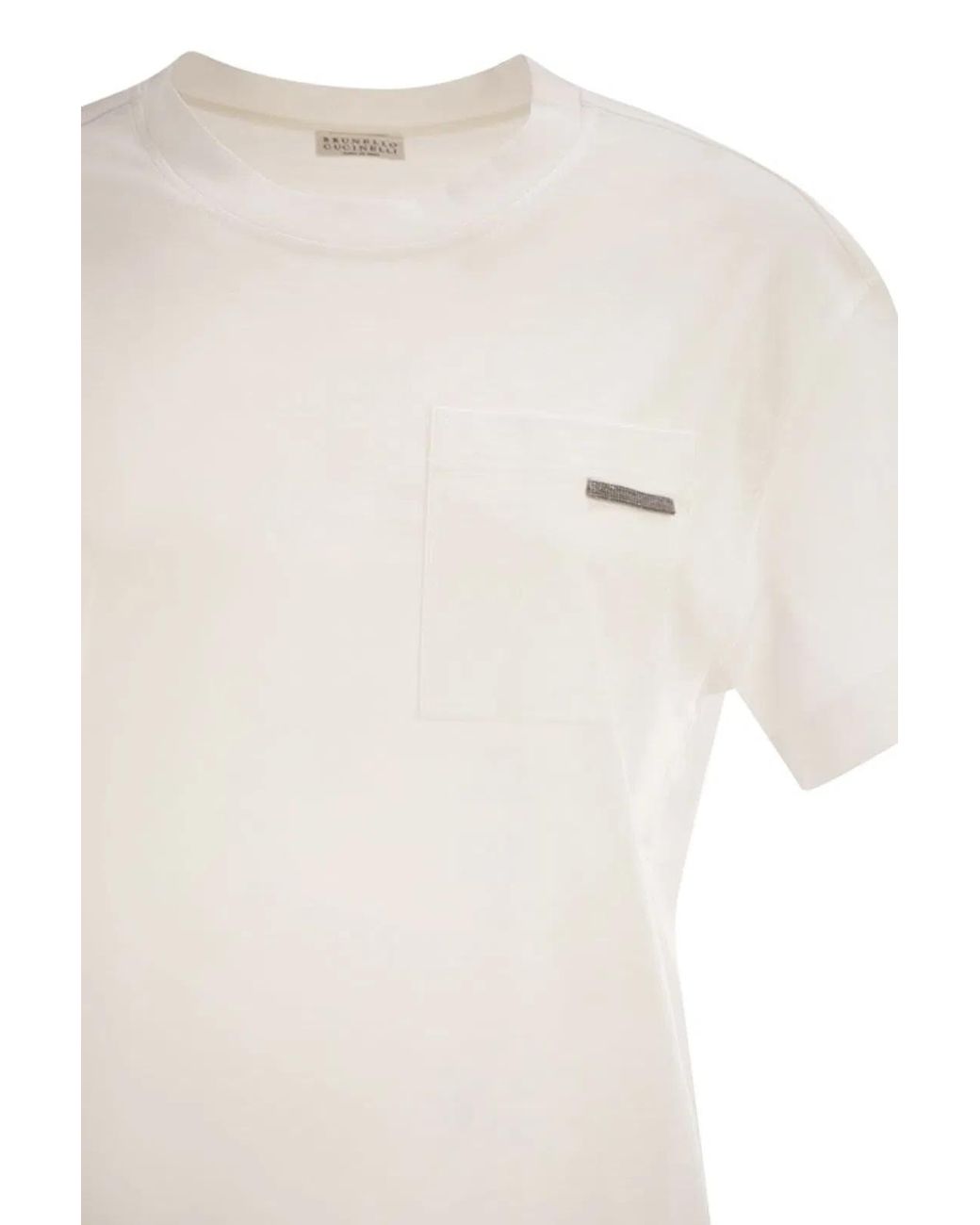 Brunello Cucinelli White Cotton Jersey T-Shirt With Shiny Tab