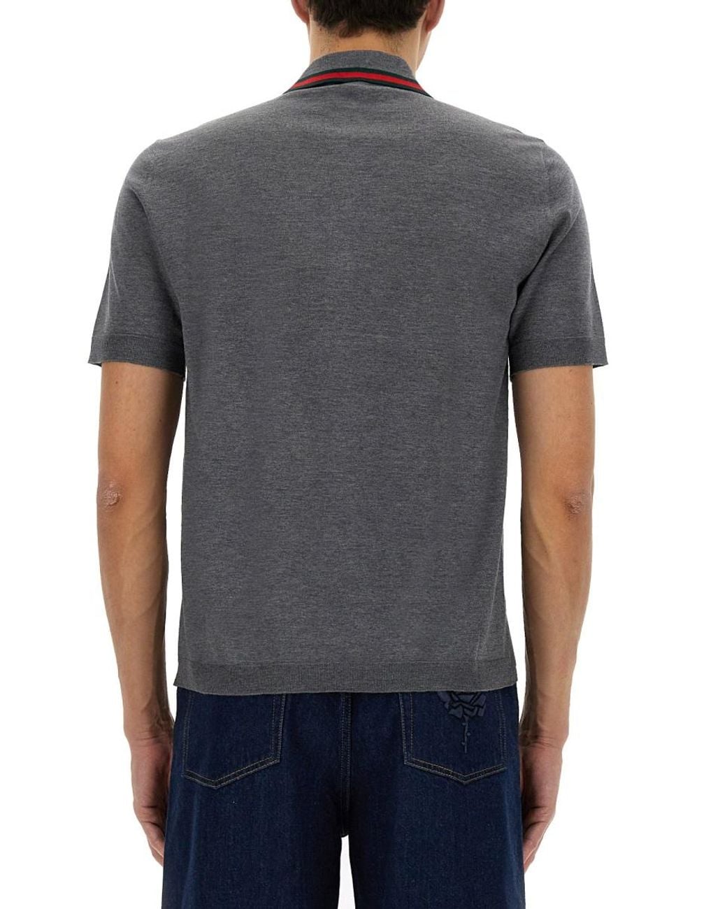 Gucci Gray Polo Shirt With Web Pattern for men