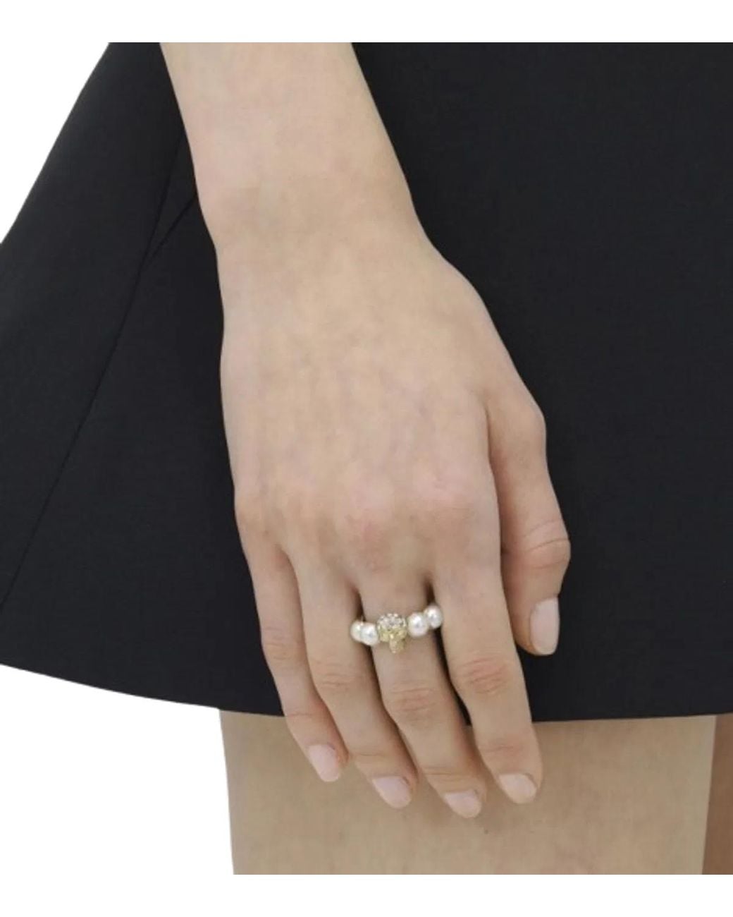 McQueen Black Skull And Pearl Ring