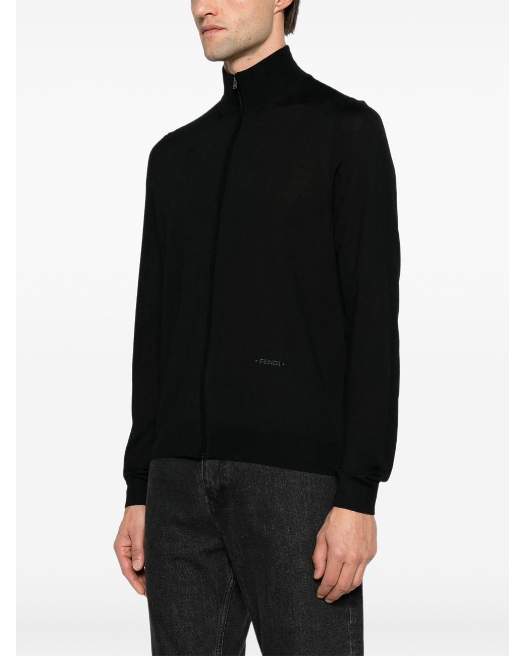 Fendi Black Cardigan Zip Basic Fine Merino for men