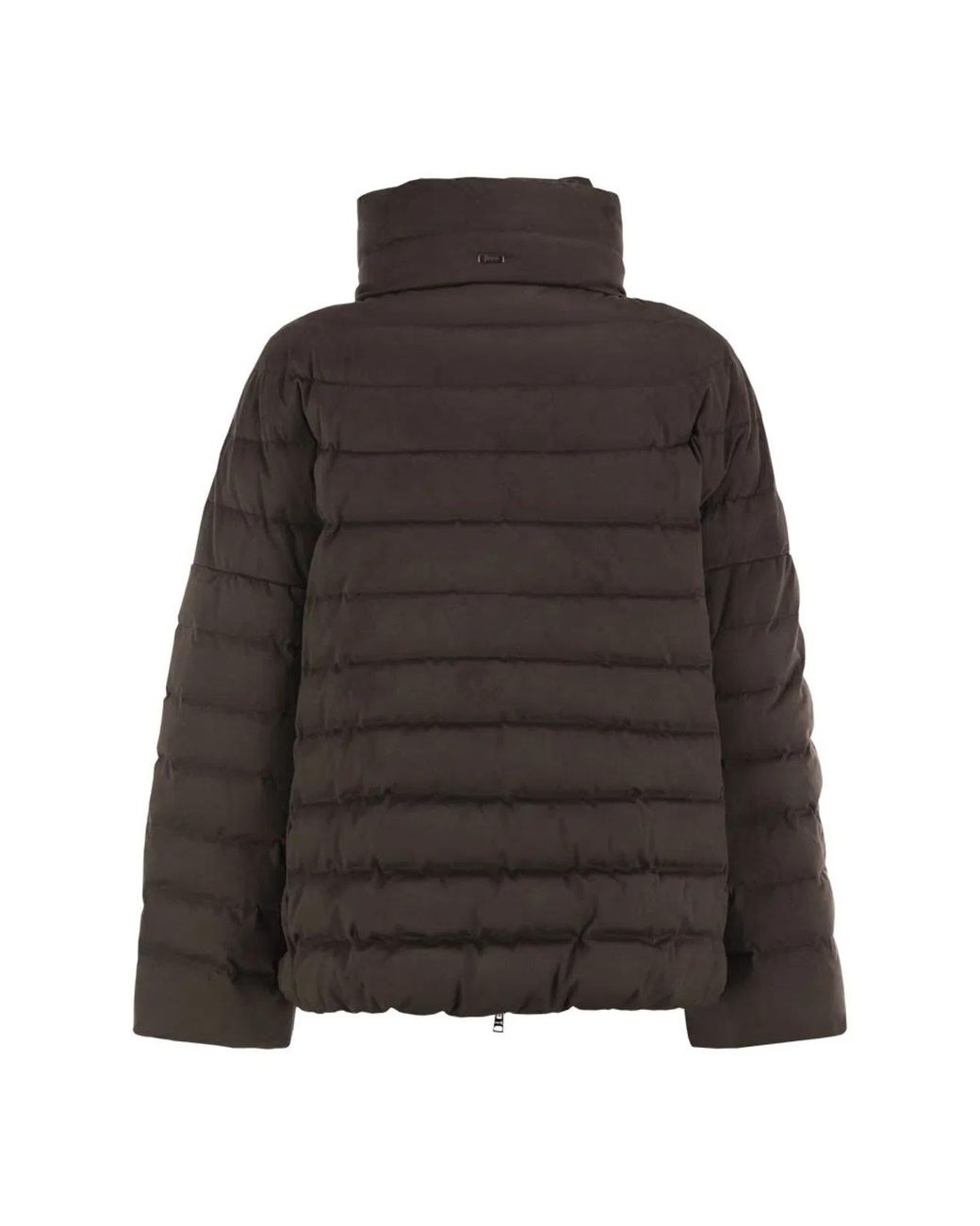 Herno Brown Technical Suede-Effect Down Jacket With Padded High Collar