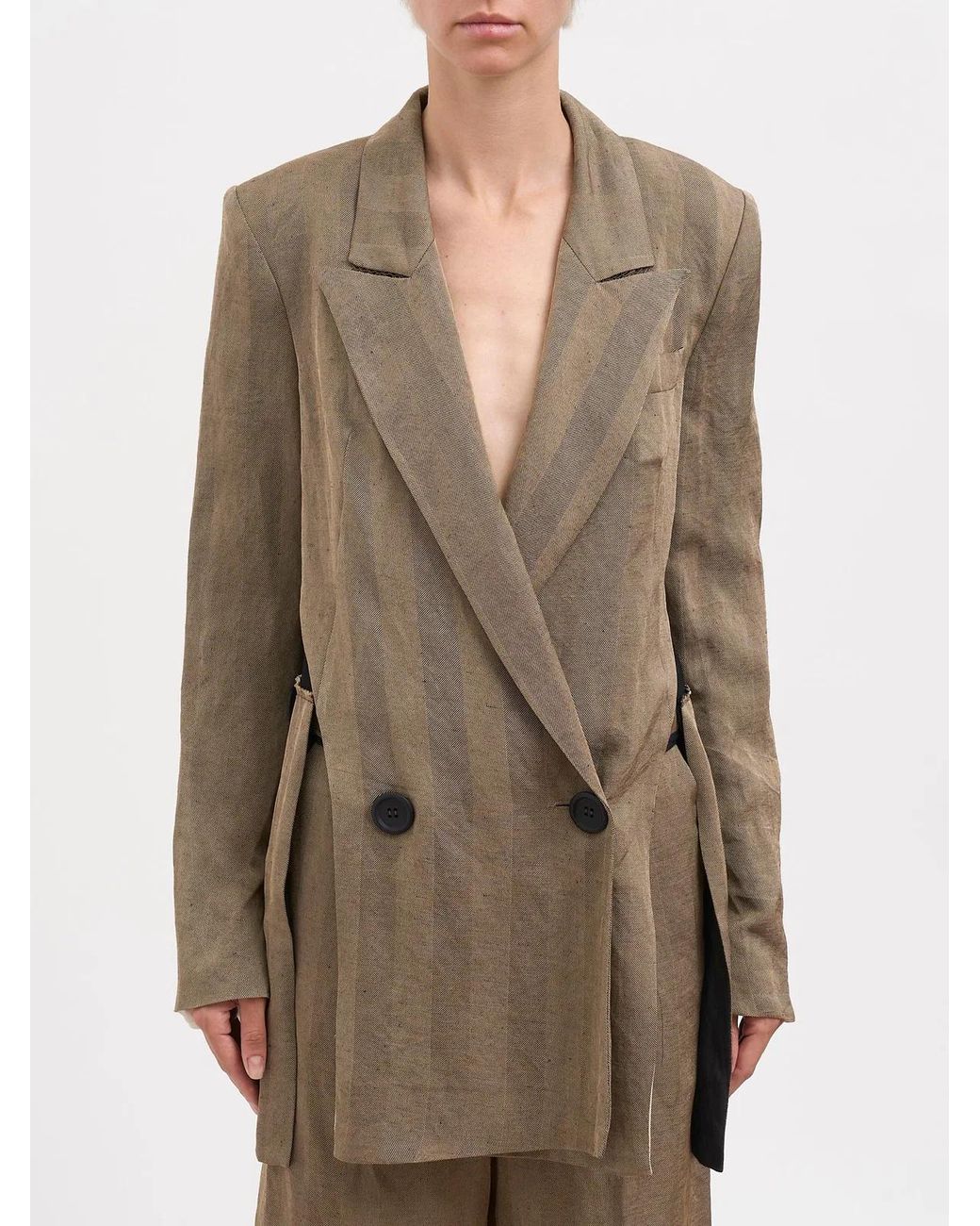Alessandra Marchi Natural Double-Breasted Linen Jacket