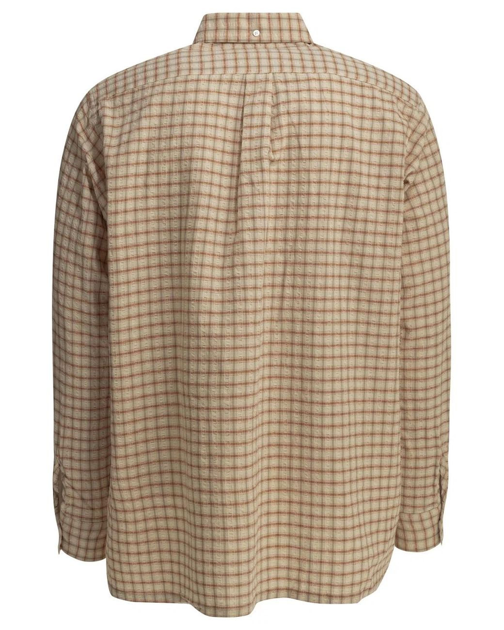 Beams Plus Brown Open Bd Sucker Cotton Linen Casual Shirt for men