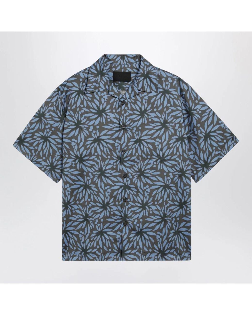 Prada Blue Hematite/ Floral Print Bowling Shirt for men