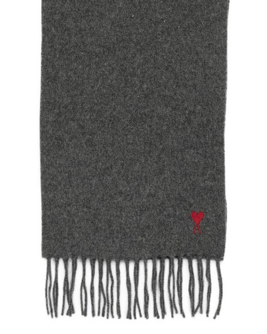AMI Gray Ami De Coeur Wool Scarf