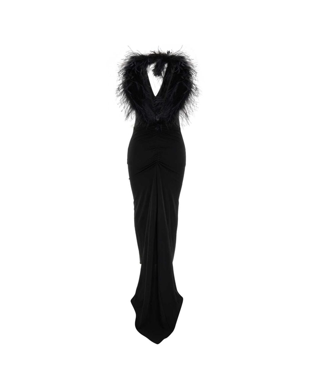 Blumarine Black Abito Lungo Piuma