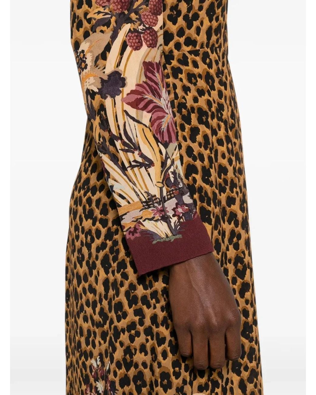 Etro Natural Leopard-Print Maxi Dress With Floral Trim
