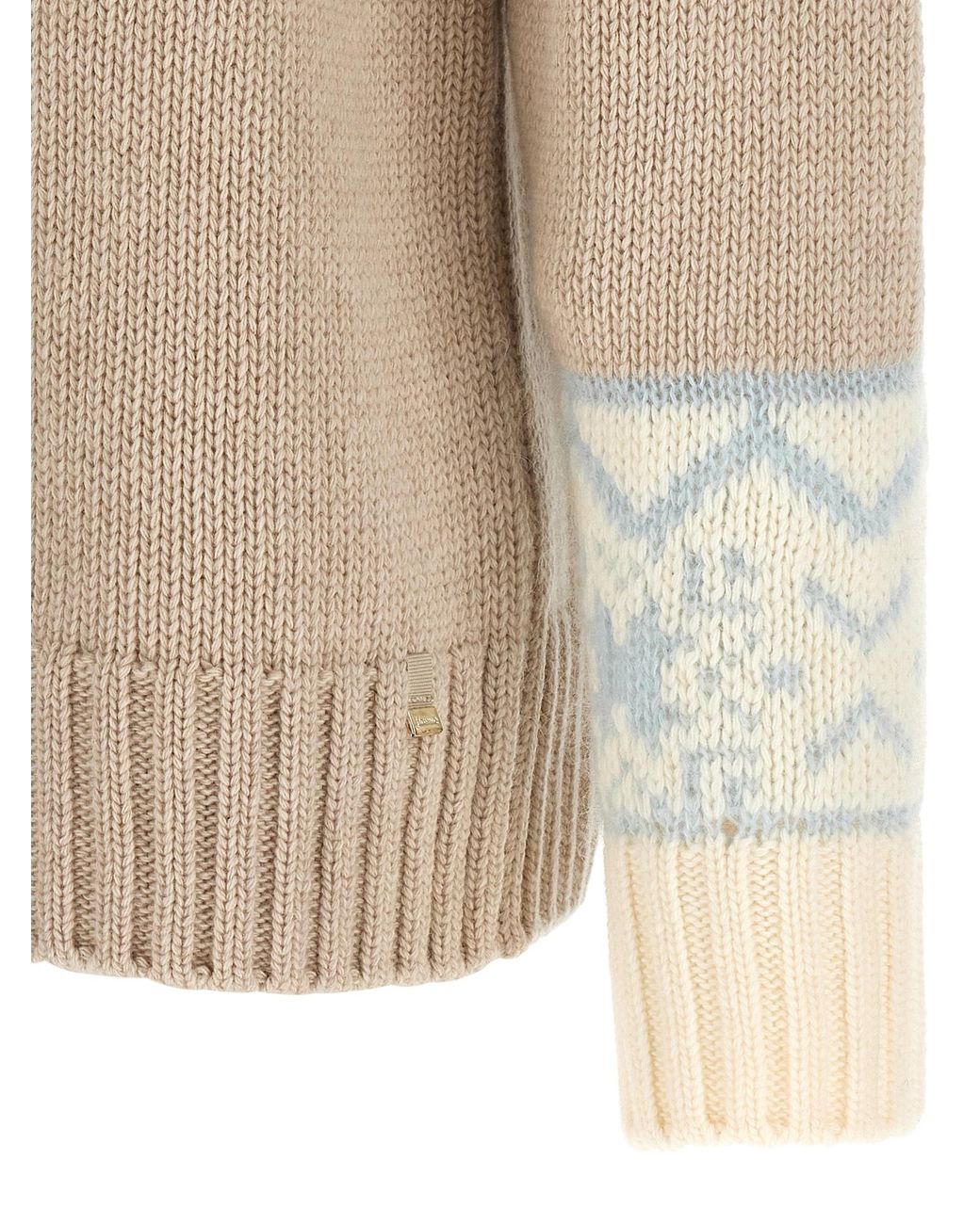 Herno Natural Wool And Cashmere Sweater With Intarsia