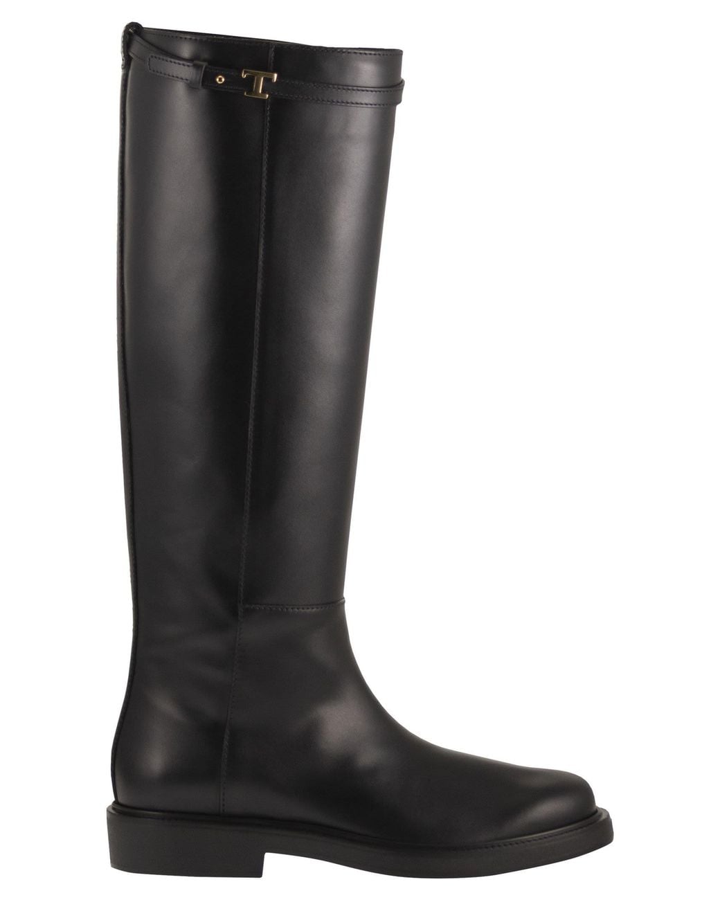 Tod's Black Calfskin Leather Knee-High Boots With T Detail