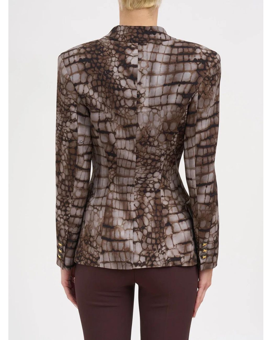 Elisabetta Franchi Brown Crêpe Jacket With Alligator Print