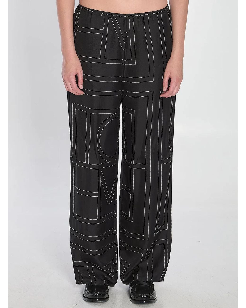 Totême Black Monogram Silk Pajama Trousers