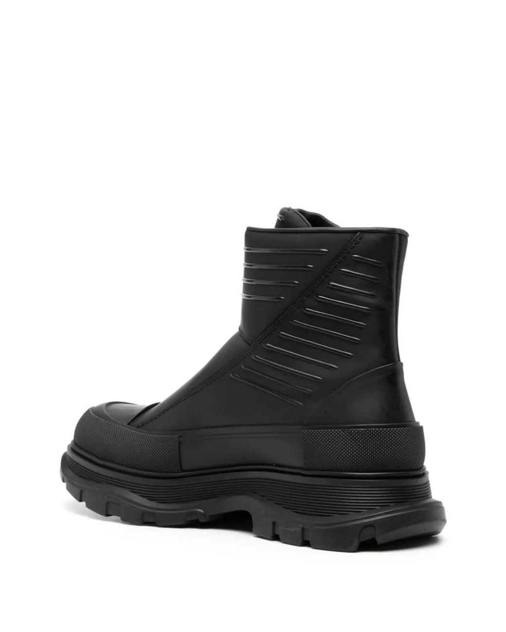 McQueen Black Tread Slick Motorcycle Boot for men
