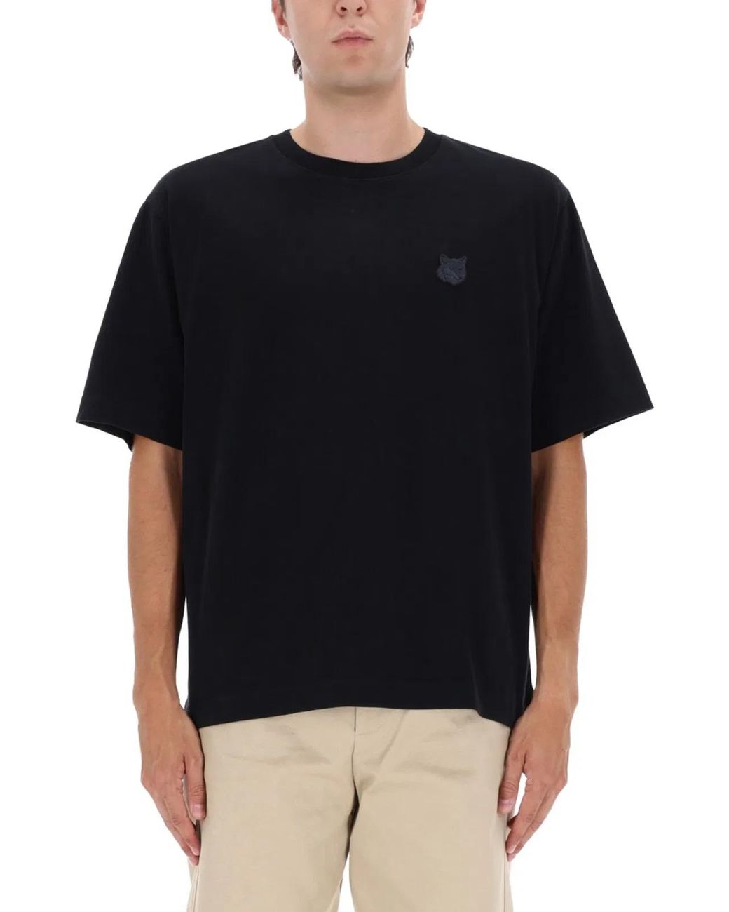 Maison Kitsuné Black T-Shirt Fox Patch Cotton Organic T-Shirts for men