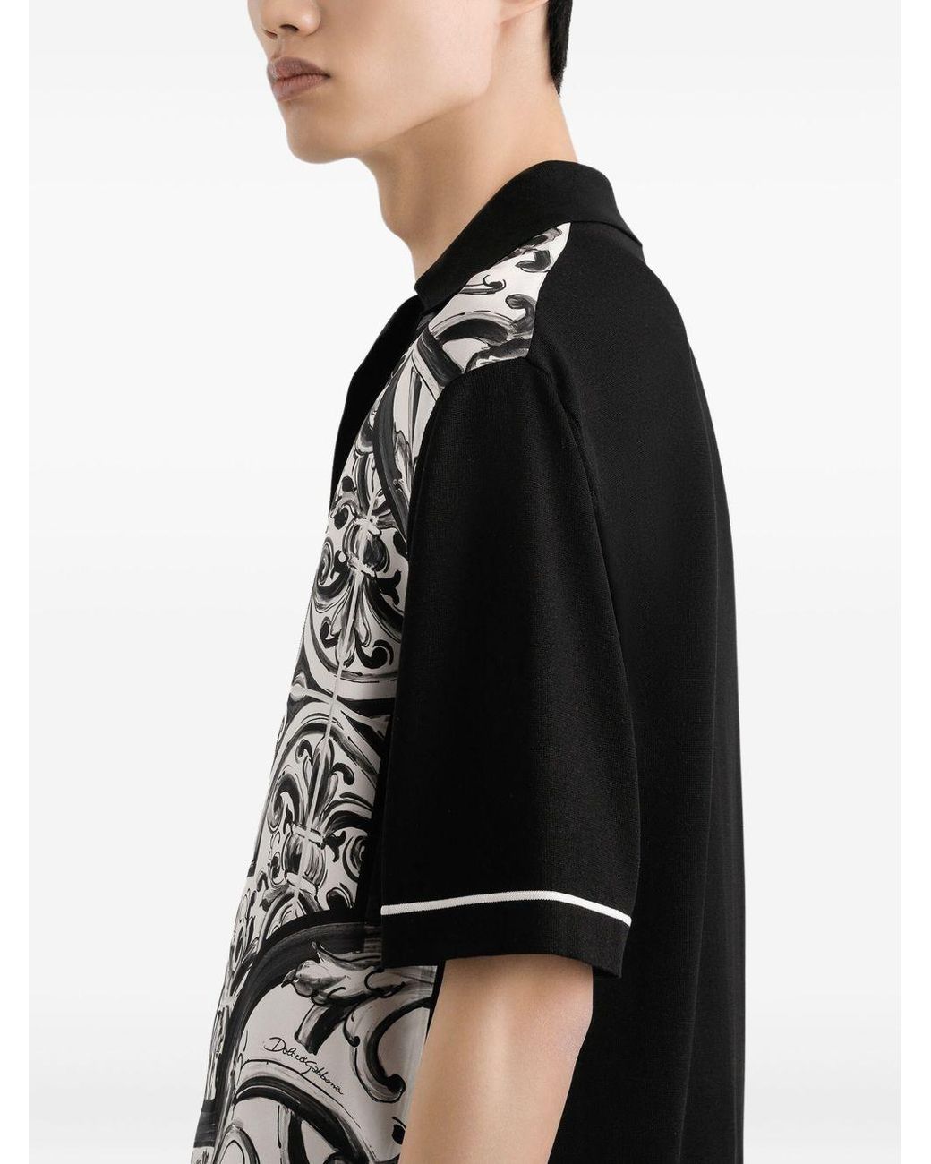 Dolce & Gabbana Black Dolce & Gabbana Majolica-Print Oversized Shirt for men