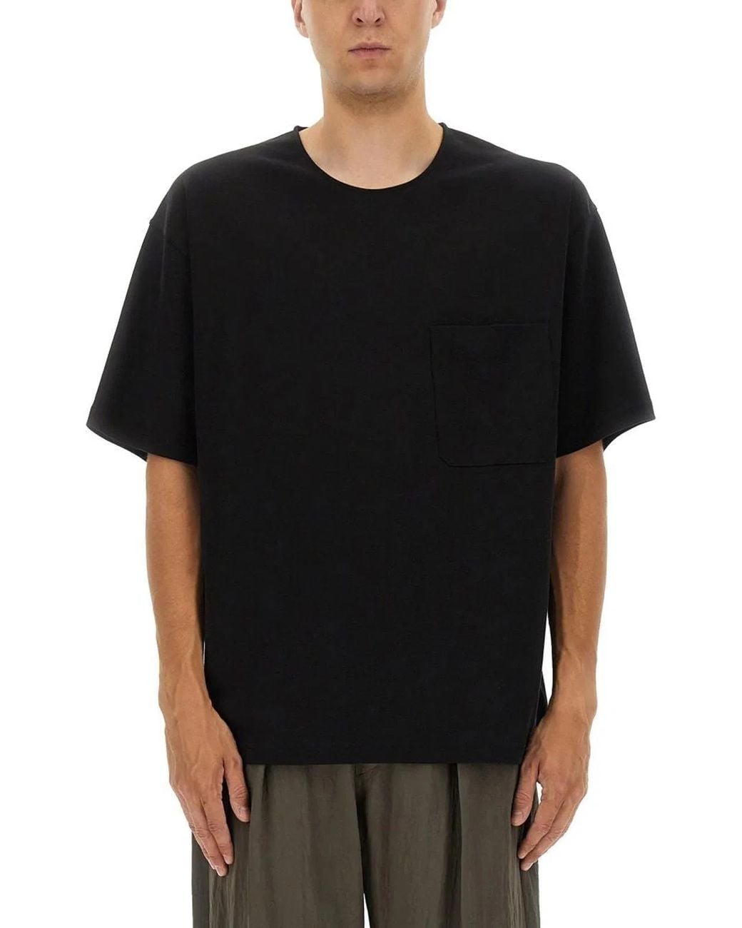 Lemaire Black Cotton Silk T-Shirts for men