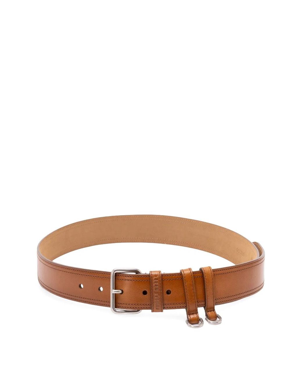 Miu Miu Brown Logo-Embossed Leather Belt
