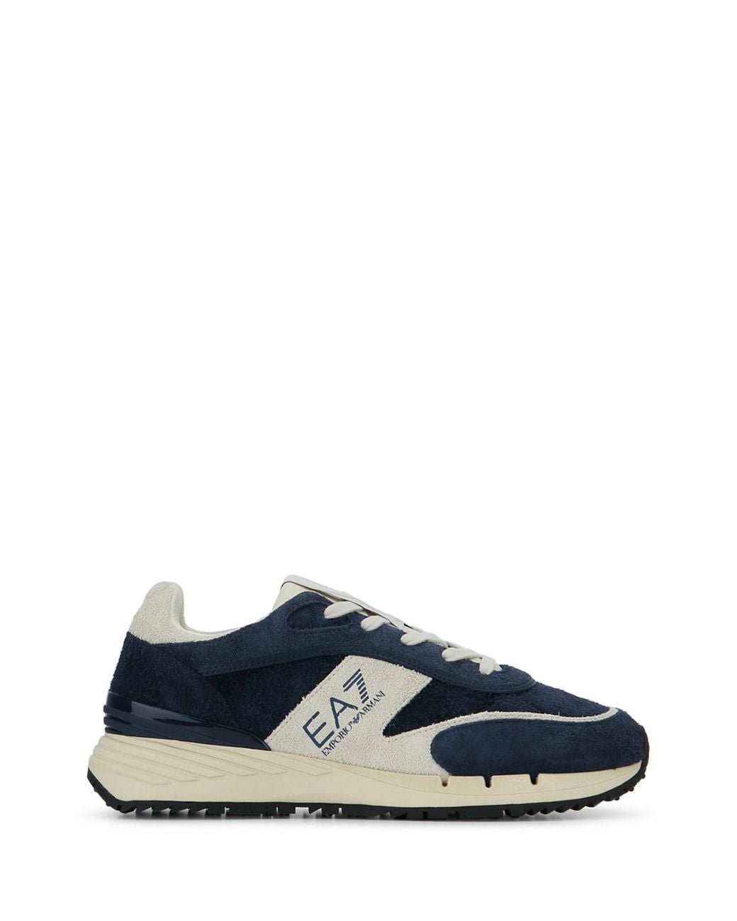 EA7 Blue E. A. Split Leather Low-Top Sneaker With Rubber Sole for men