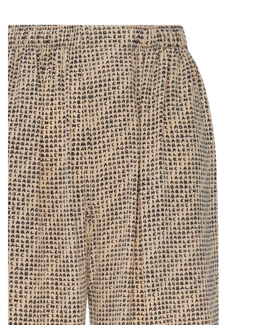 Balenciaga Natural All-Over Logo-Print Silk Trousers