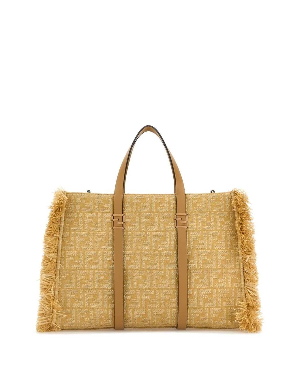 Fendi Natural Embroidered Canvas Raffia Summer Shopping Bag
