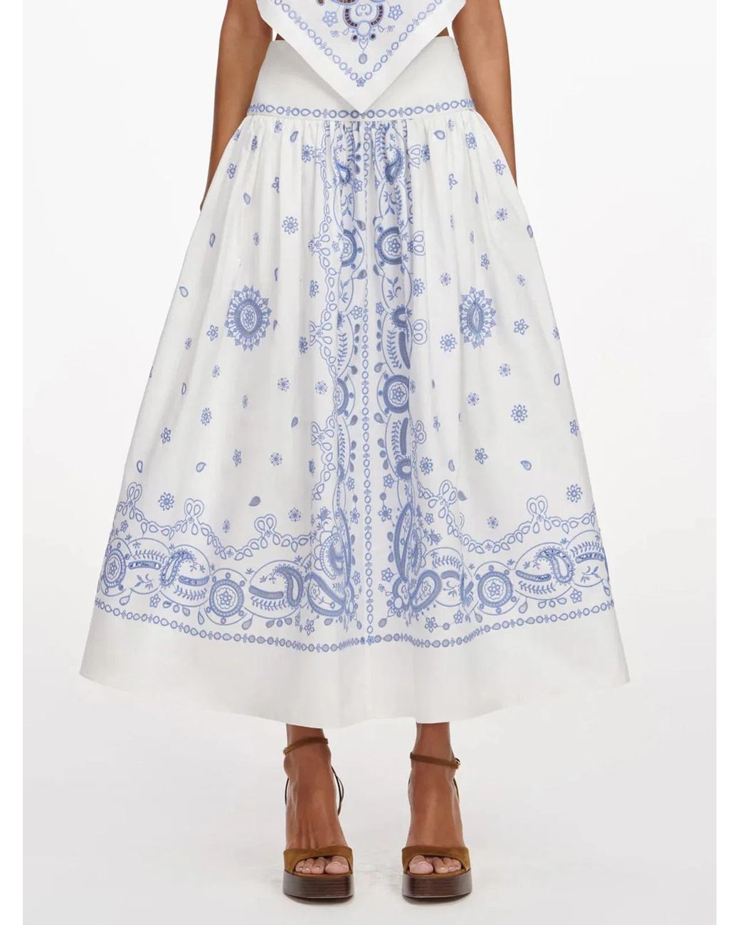 Self-Portrait White Embroidered Midi Skirt