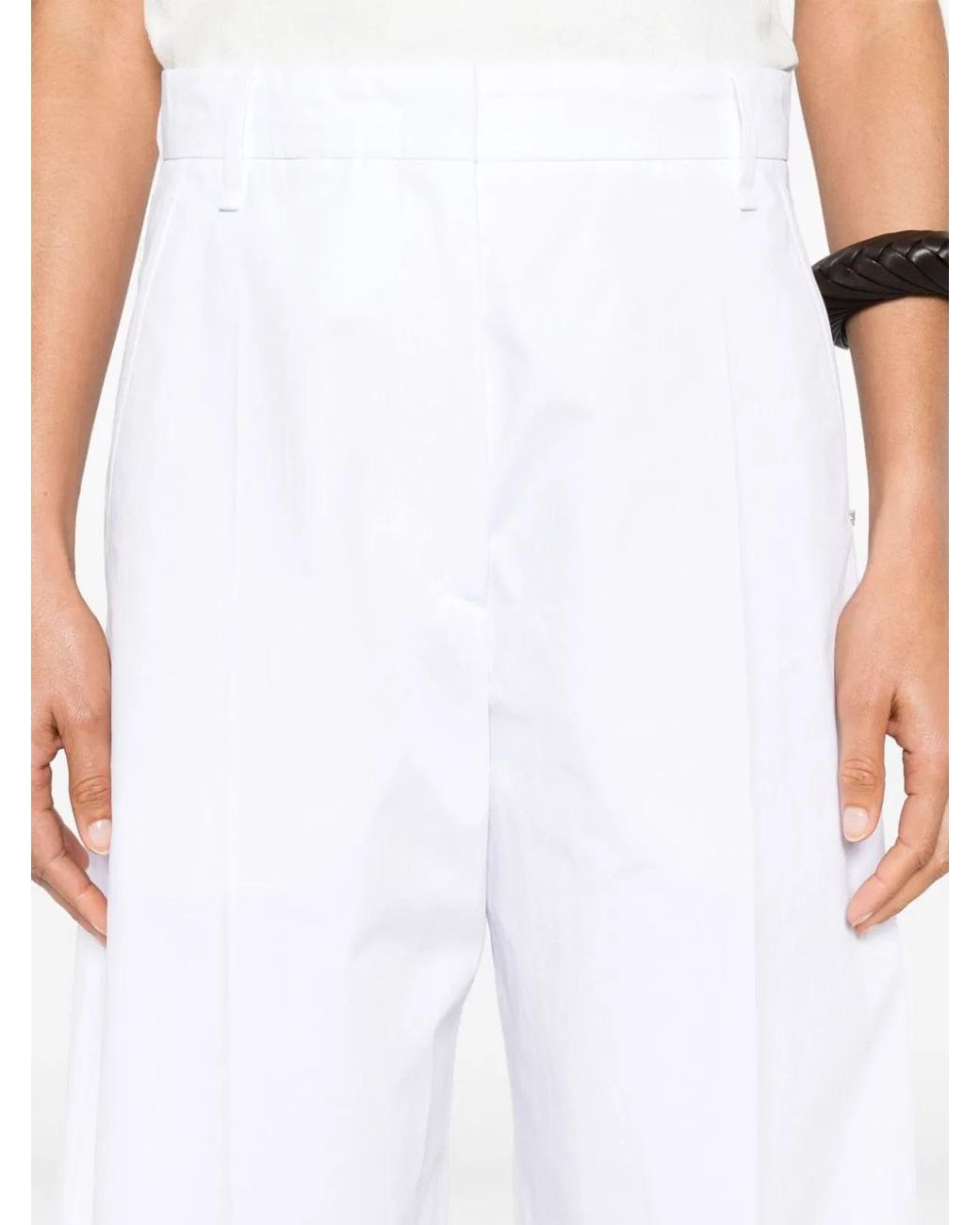 Max Mara White Wide-Leg Cotton Trousers