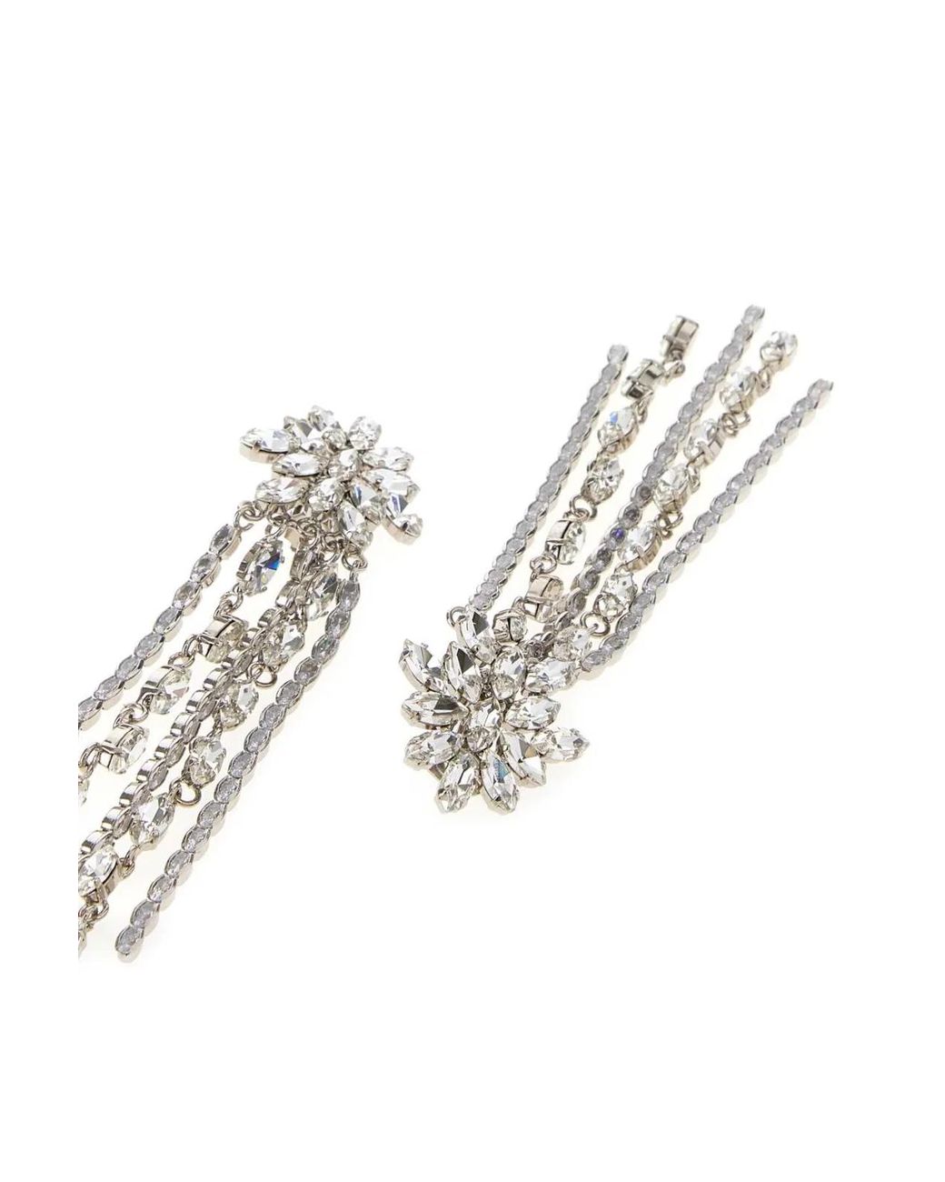 Alessandra Rich White Crystal Earring With Fringes