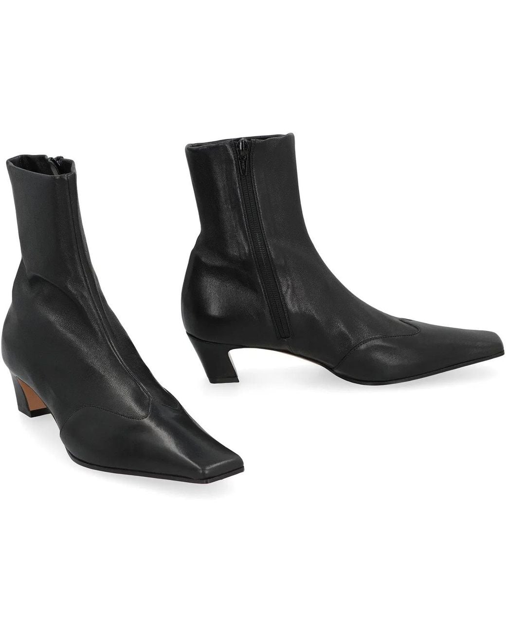 Khaite Black Nevada Leather Ankle Boots