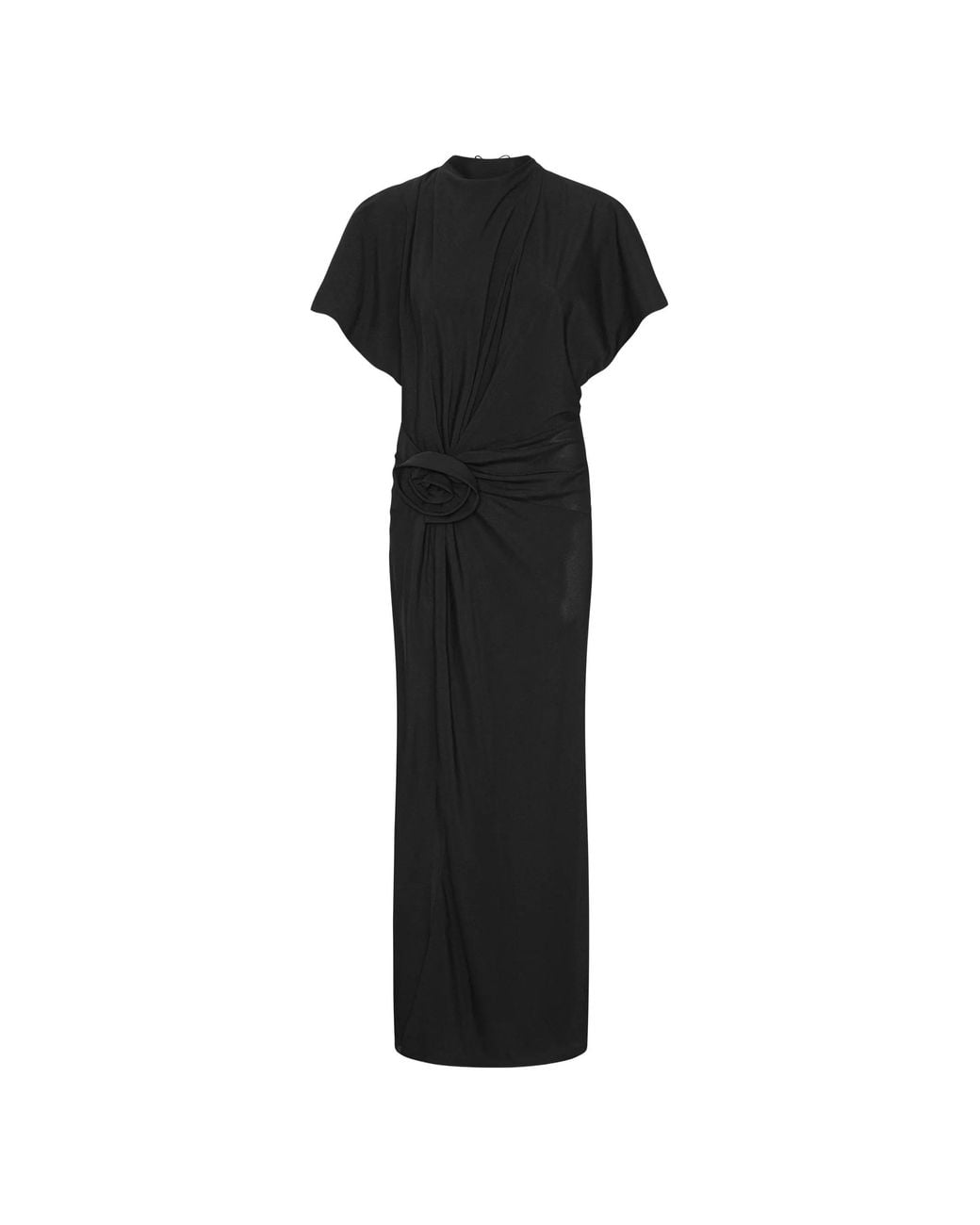 ROTATE BIRGER CHRISTENSEN Black Slit Long Dress With Rose Detail