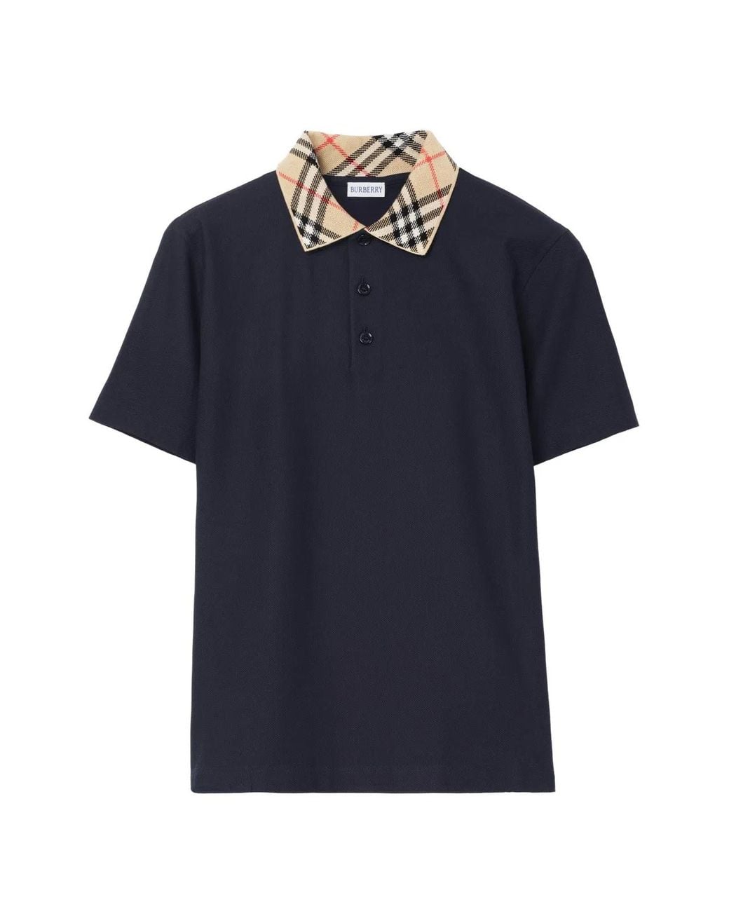 Burberry Blue Check-Collar Cotton Polo Shirt for men