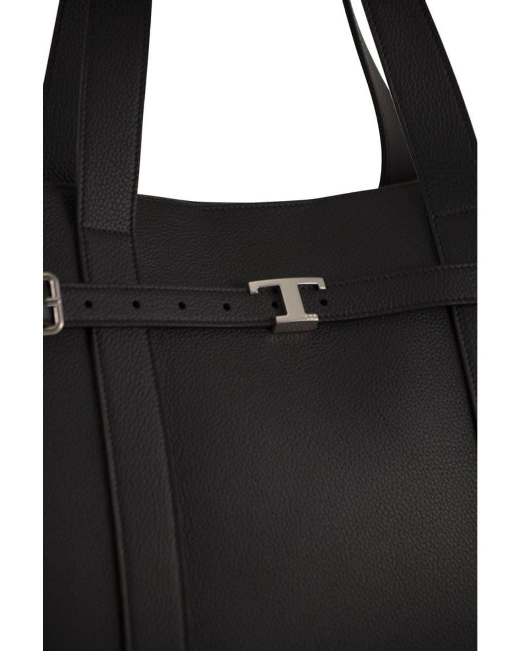 Tod's Black Tumbled Calfskin Leather Tote Bag for men