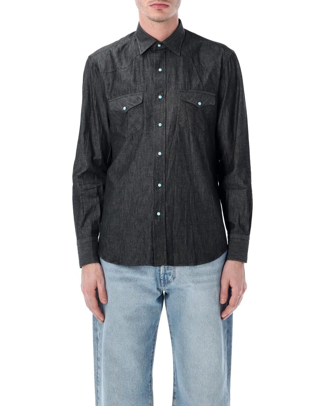 Salvatore Piccolo Black Wash Western Shirt for men