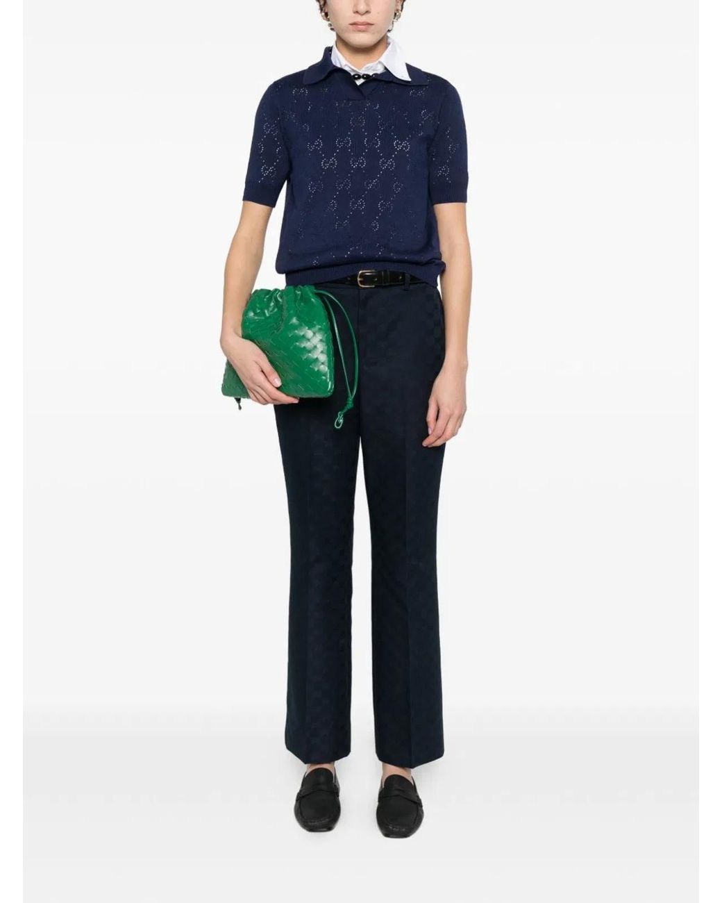Gucci Blue Cotton Polo Monogram