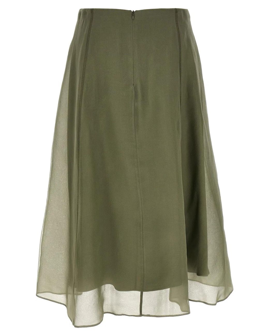 Brunello Cucinelli Green Silk Midi Skirt