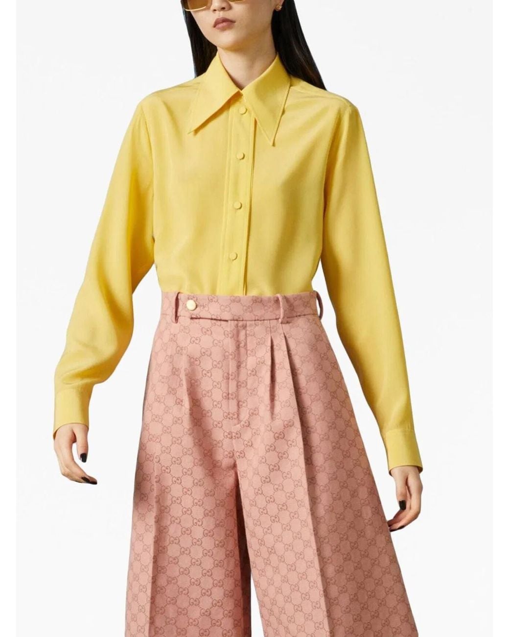 Gucci Yellow Crepe De Chine And Silk Shirt