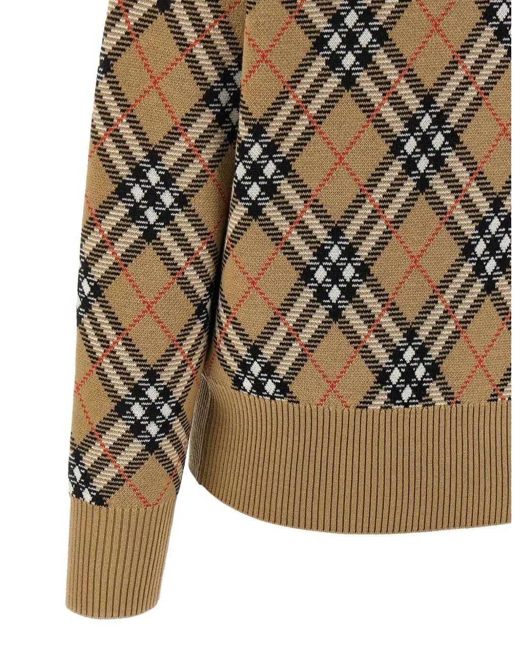 Burberry Gray Check-Pattern Wool Sweater