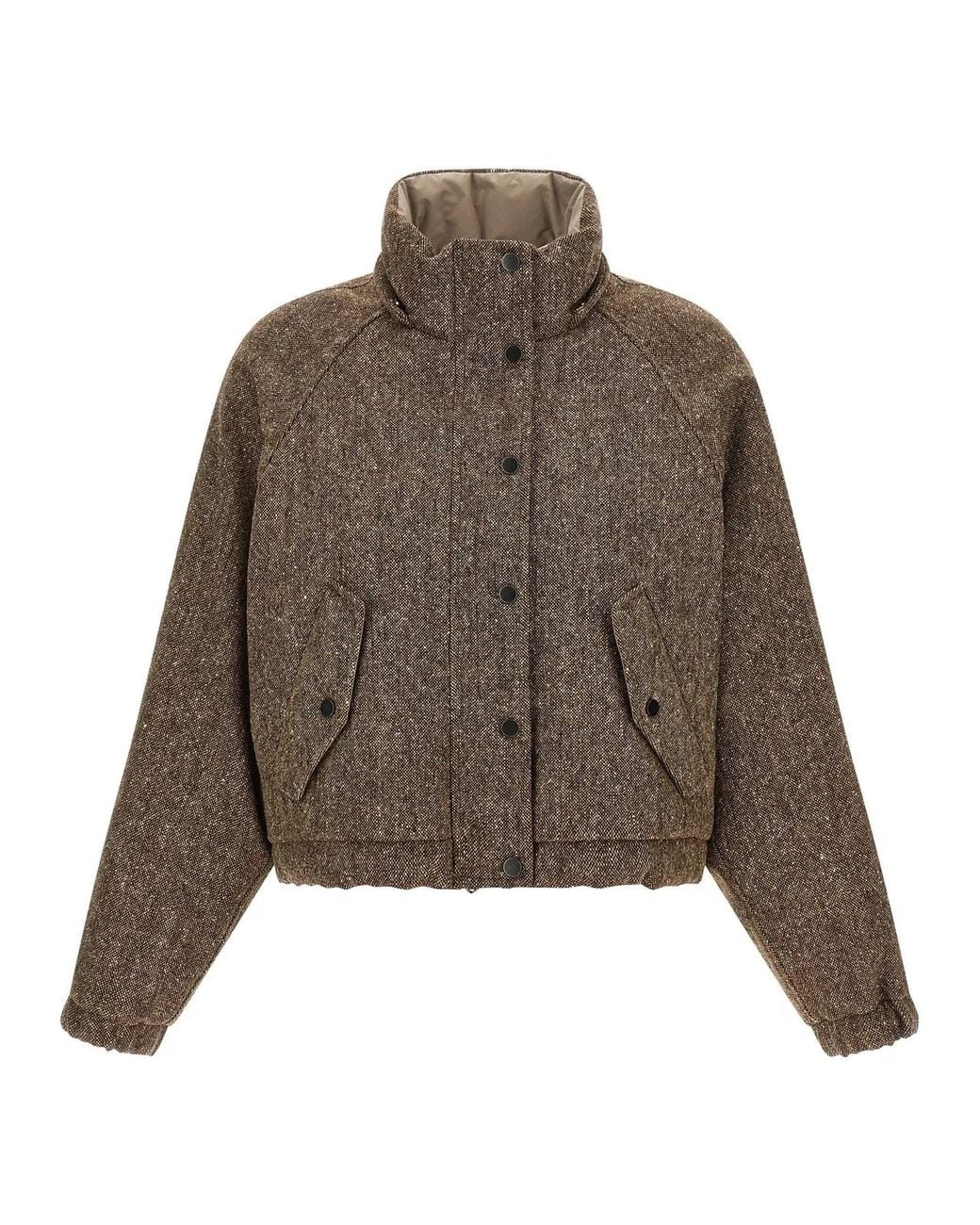 Brunello Cucinelli Brown Donegal Tweed Down Jacket
