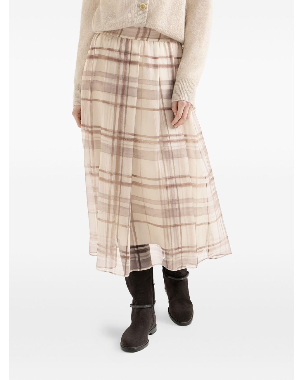 Brunello Cucinelli Natural Silk Organza Pleated Skirt
