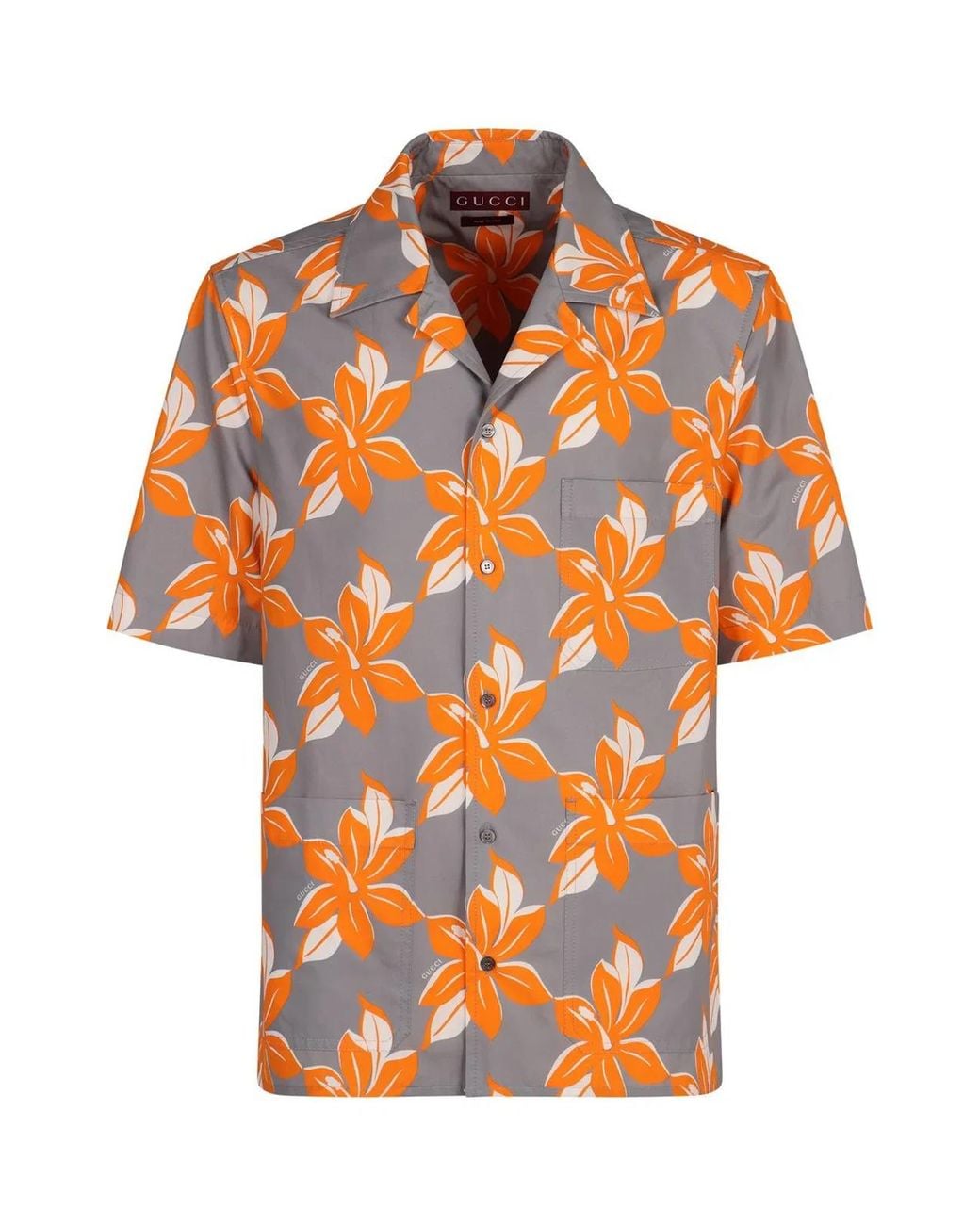 Gucci Orange Printed Cotton Poplin Shirt for men