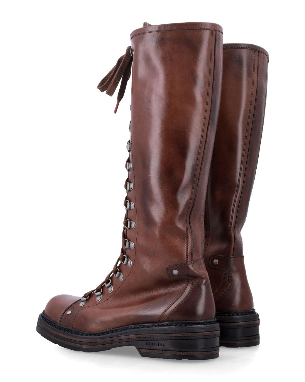 Miu Miu Brown Antiqued Leather Boots