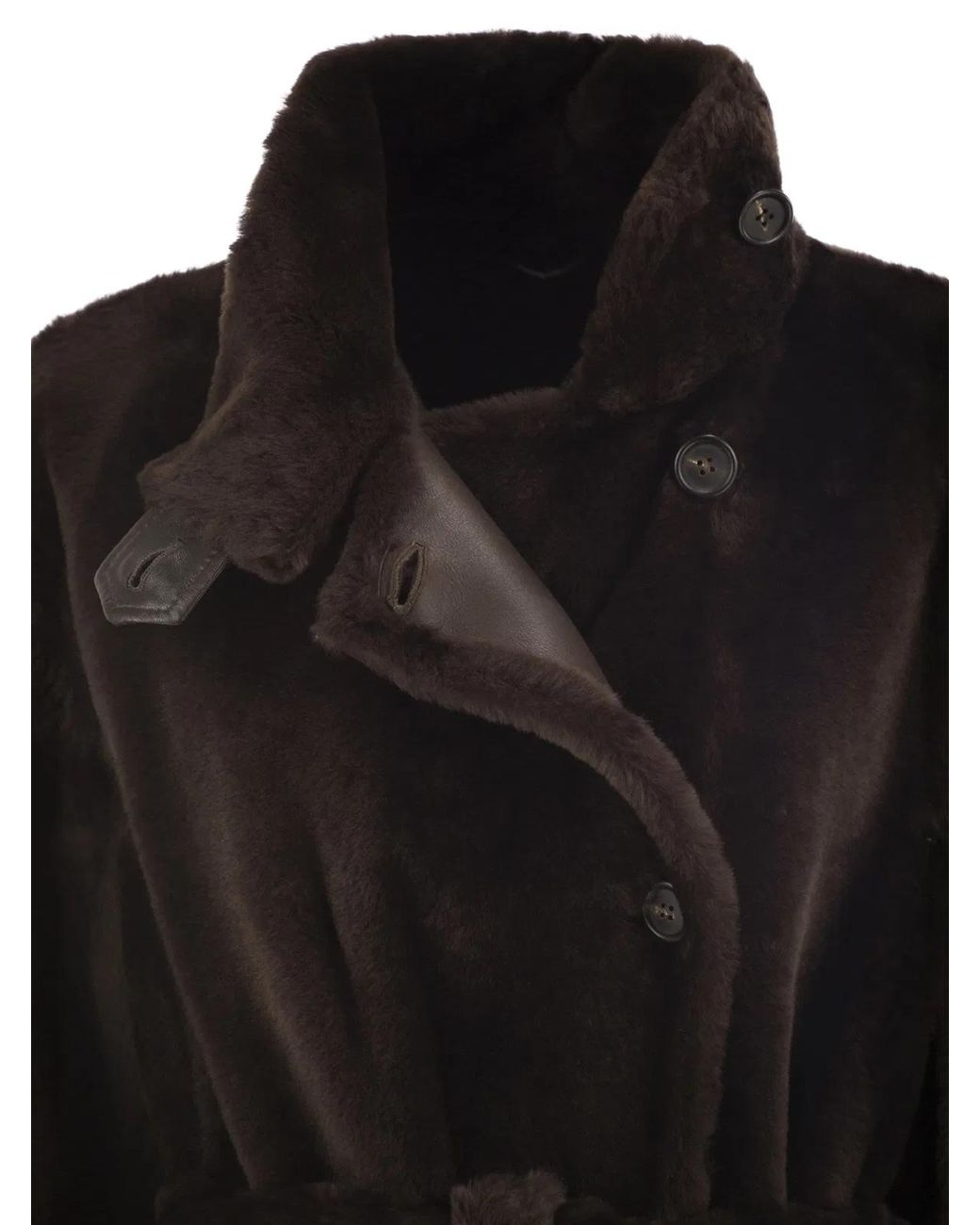 Brunello Cucinelli Black Long Shearling Coat With Belt