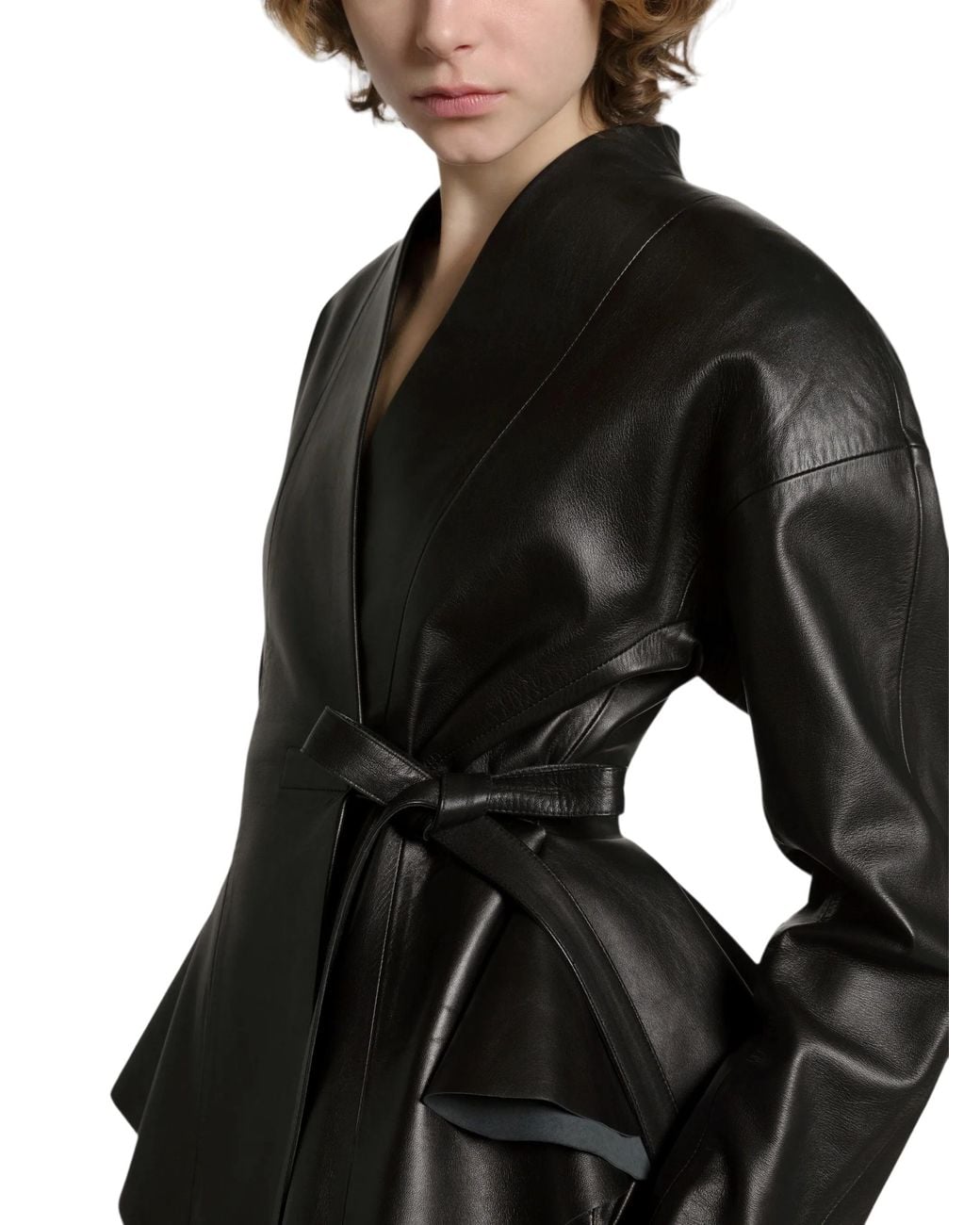 Alberta Ferretti Black Leather Jacket With Bow Closure