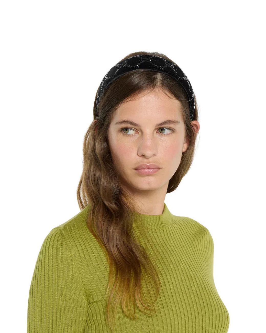Gucci Black Soft Velvet Headband With Crystals