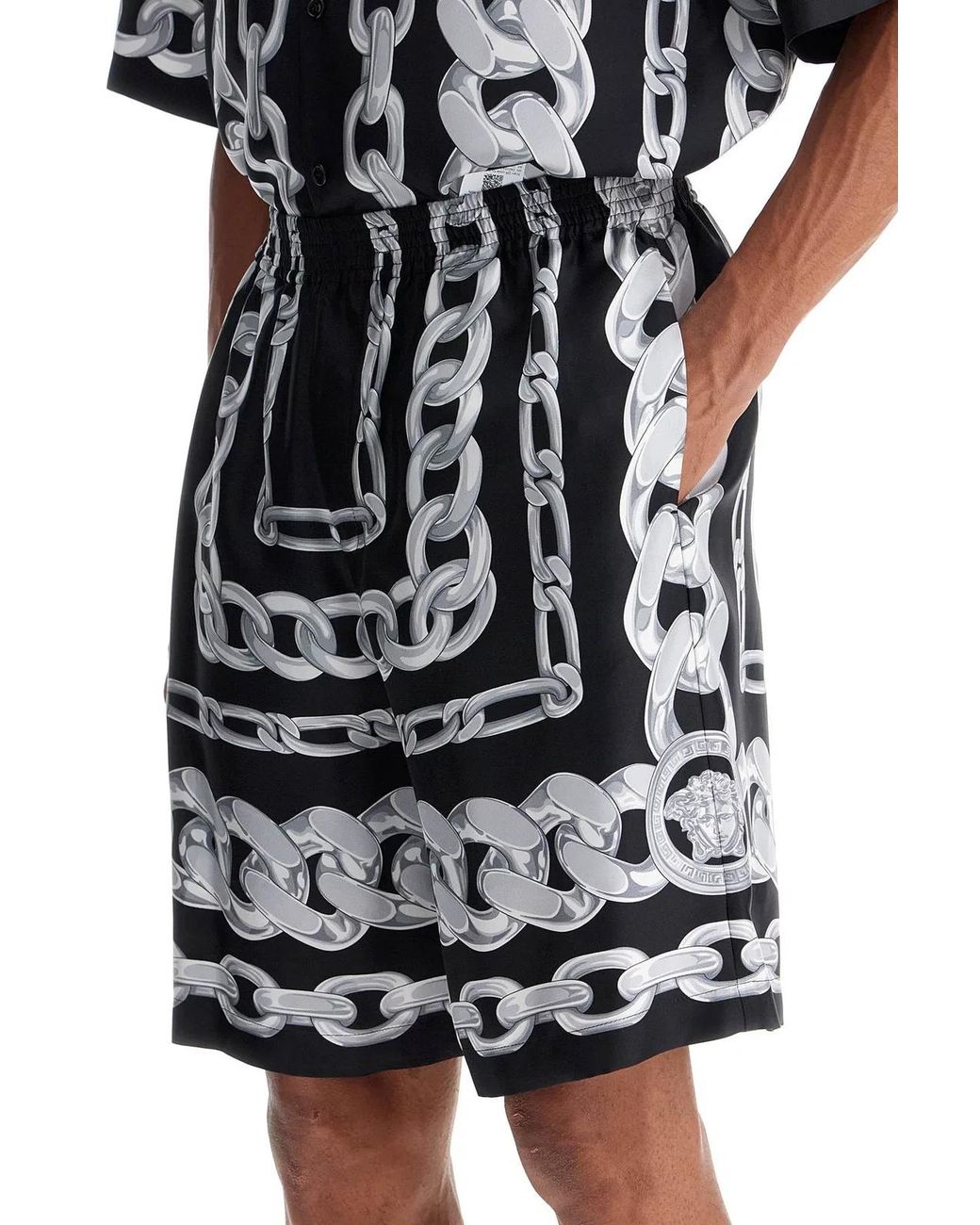 Versace Black Printed Silk Shorts for men