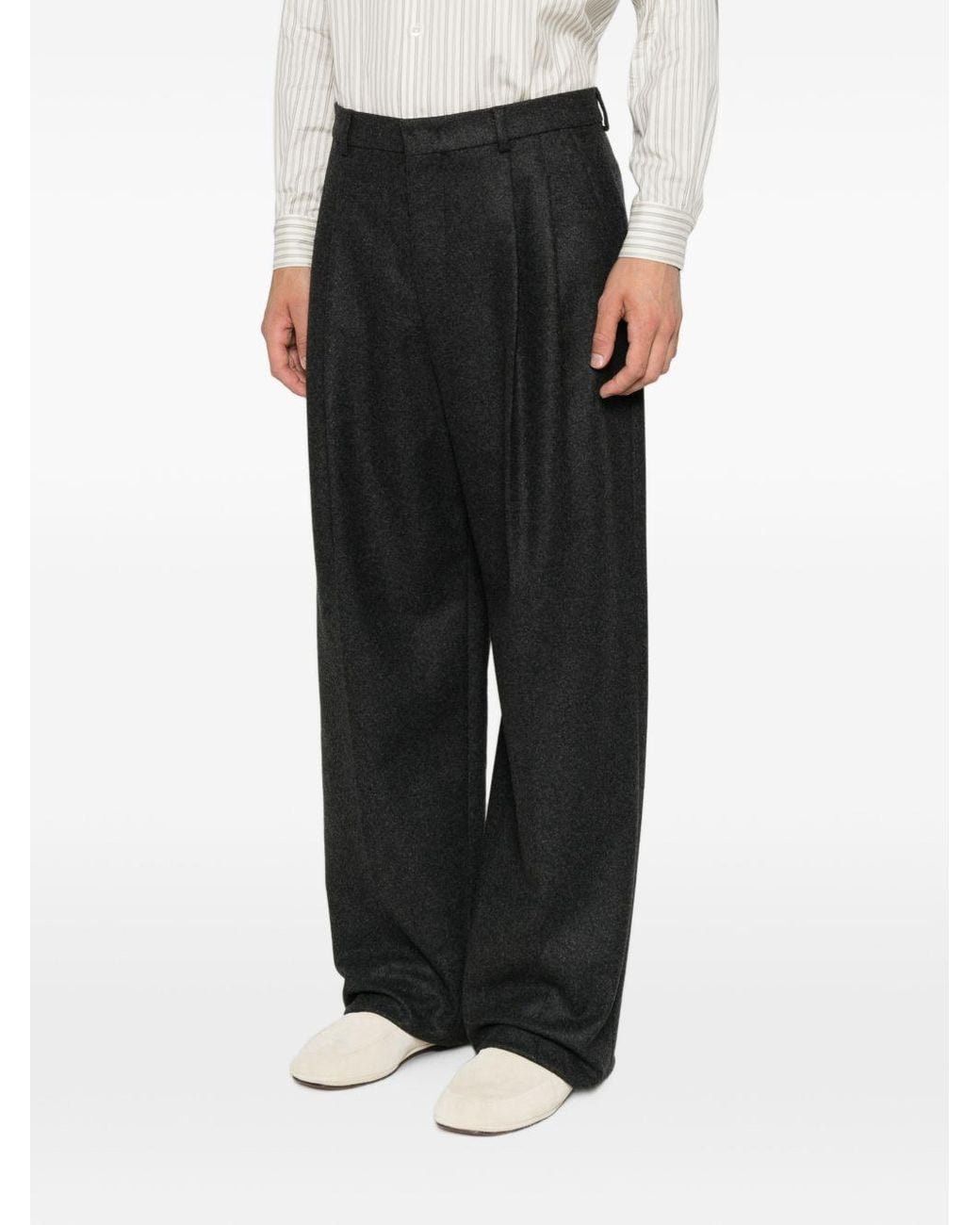 Emporio Armani Black Wool Blend Trousers for men