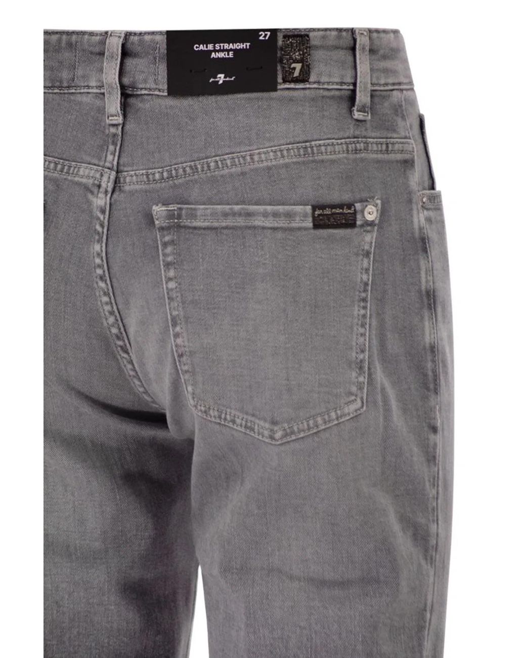 7 For All Mankind Gray Calie Straight Ankle Stretch Denim Jeans With Metallic Fibre
