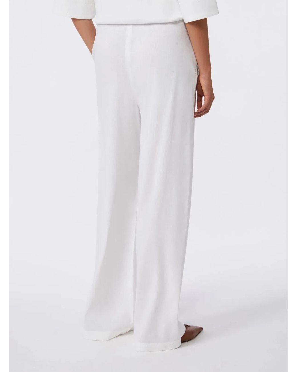 Max Mara White Wide Leg Stretch Canvas Trousers