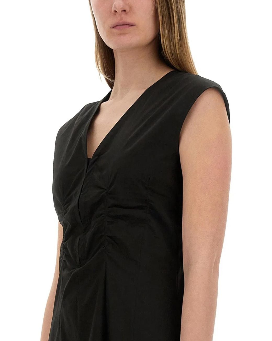 Alysi Black Long Poplin Dress