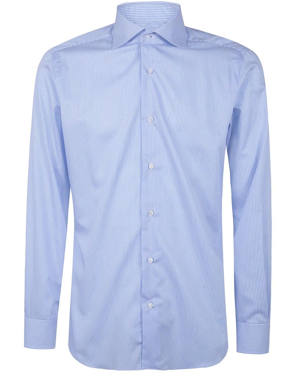 Barba Napoli Blue Classic Cotton Twill "Stright Bacchetta" Shirt for men